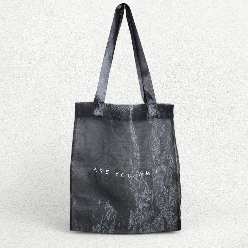 ARE YOU AM I Sheer Mesh Tote Bag in Black